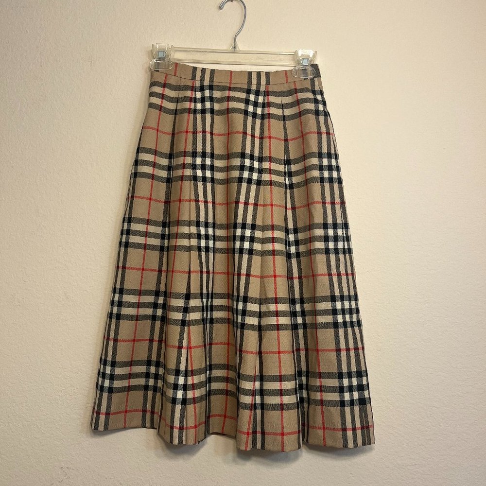 Burberry Skirt Pleated Lined Wool Classic Vintage Nova Check